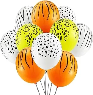 Faxco 50 Pcs 12In Safari Assortment Biodegradable Latex Balloons, Leopard Print Tiger Stripe Speckle Latex Balloons, Animal World Balloons Animal Themed Balloons, One Size