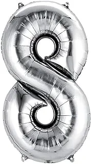 The Party Popper Number 8 Balloons, 40 inch Length, Silver