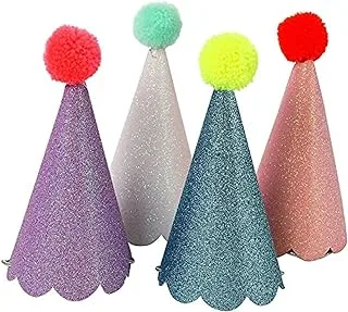 Meri Meri Glitter Party Hats with Pom Poms 8 Pieces