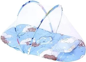 Star Babies Baby Bed With Pillow Mat Cot With Mosquito Net-Bl , Piece Of 1