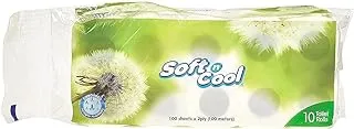 Soft n Cool Highly Absorbent, Sterilized, Soft & Strong Toilet Tissue Rolls 100 Sheet, 10 Rolls Per Pack