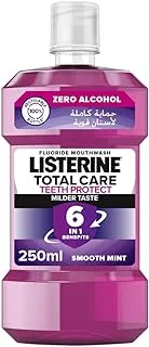 Listerine, Total Care, Teeth Protect, 6 Benefit Fluoride Daily Mouthwash, Milder Taste, Smooth Mint, 250ml