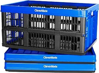 CleverMade 32L Collapsible Storage Bins, Plastic Folding Stackable Utility Containers for Home and Garage Organization, CleverCrates, Royal Blue, 3 Pack