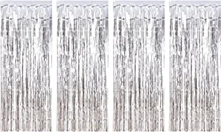 Sumind 4 Pack Foil Curtains Metallic Fringe Shimmer Curtain For Birthday Wedding Party Christmas Decorations (Silver)