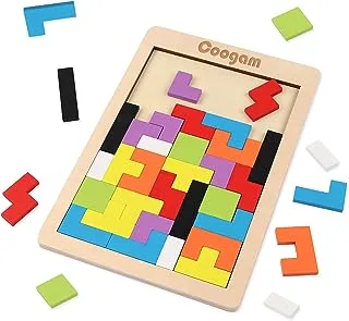 Coogam Wooden Tetris Puzzle Brain Teasers Toy Tangram Jigsaw Intelligence Colorful 3D Russian Blocks Game STEM Montessori Educational Gift for Baby Kids (40 Pcs)