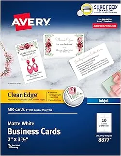 بطاقات عمل Avery قابلة للطباعة ، طابعات نفث الحبر ، 400 بطاقة ، 2 × 3.5 ، كلين إيدج ، ثقيل الوزن (8877)