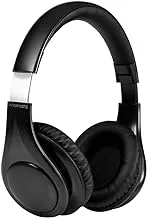 Promate Bluetooth Headphone, Premium Rechargeable Wireless Headphones with Sweat-Proof Foldable Design, Long Playtime, 3.5mm Detachable Cable and Mic for iPhone, Samsung, PC, iPad, Plush (Black)