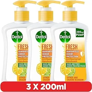 Dettol Fresh Antibacterial Handwash Pump, Citrus & Orange Blossom Fragrance, 200 ml, Pack of 3