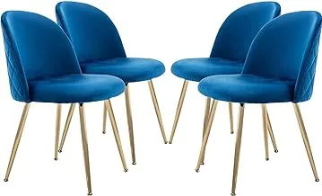 Mahmayi HYDC020 Velvet Dining Chair - Modern Upholstered Leisure Chair for Living Room, Dining Room, Kitchen - Velvet Fabric - Ideal for Hotel, Restaurant, and Office (Pack of 4, Blue)