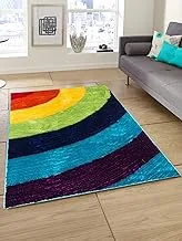 Story at home modern anti skid polyester floral thick soft shaggy area rug long lasting carpet for bedroom, living room, hall - 3 x 5 ft, multicolor