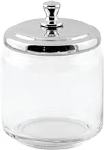 iDesign York Bathroom Vanity Glass Apothecary Jar for Cotton Balls, Swabs, Cosmetic Pads - Clear/Polished Lid,Small