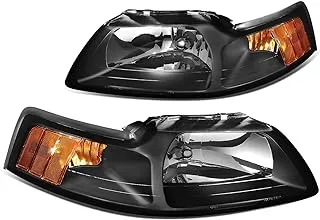 Dna Motoring Hl-Oh-Fm99-Bk-Am Black Amber Headlights Replacement Compatible With 99-04 Mustang