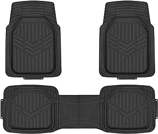 Amazon Basics 3-Piece All-Weather Protection Heavy Duty Rubber Floor Mats for Cars, SUVs, and Trucks，Black,Universal Trim to Fit