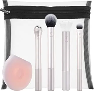 REAL TECHNIQUES Limited Edition Me Time Makeup Brush and Skin Care Set, 6 Piece Holiday Gift Set, Pink