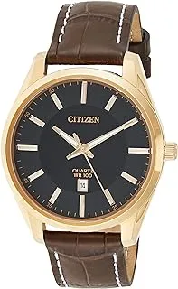 Citizen Quartz Mens Watch, Stainless Steel with Leather strap, Casual, Brown (Model: BI1033-04E), Rose Gold-Tone, Watch