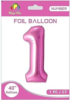 PARTY TIME - Pink Number 1 Foil Balloon - Large Mylar Balloon Party Decorations | Number 1 Pink For Hanging Balloons Wedding Anniversary Birthday Party Decorations (40 Inches)