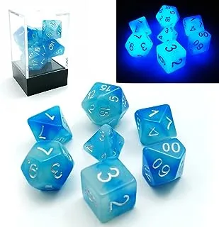 Bescon Gemini Glowing Polyhedral Dice 7pcs Set ICY Rocks, Luminous RPG d4 d6 d8 d10 d12 d20 d%, Brick Box Packaging