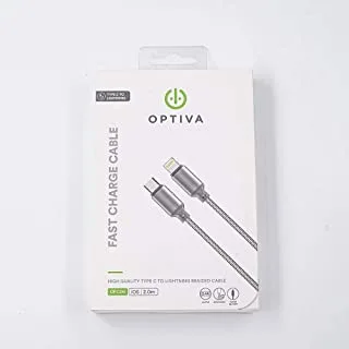 كابل Optiva USB-C إلى Lightning ، شحن سريع [2.4 أمبير] [مزامنة وشحن] طويل الأمد ، ومعزز - لجميع أجهزة iOS من النايلون المضفر 2 متر رمادي ، OPC24i