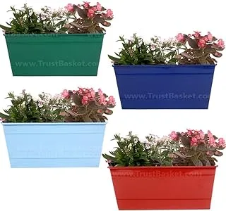 TrustBasket Rectangular Railing Planter (Green,Blue,Teal,red) - Set of 4