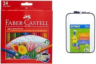 Faber Castell COLOURS OF NATURE COLOUR PENCILS 24 COLOUR IN A CARDBOARD BOX,Assorted designs, 114426 & DOUBLE SIDED A4 WHITE BOARD WITH MARKER- Assorted Color