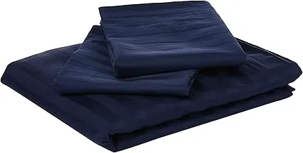 Hotel Wide Stripe 3Pcs Bed Sheet Set,300Tc Cotton, King Size, Navy Blue