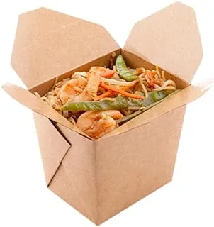 16-Oz Square Noodle Take Out Food Container: Perfect For Take Out Restaurants - Kraft Brown - Easy Fold And Close - Disposable And Recyclable - 200Ct - Restaurantware