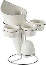 Symphony French Fries Holder With Saucer & Salt Shaker - 3 Pieces,White