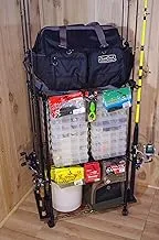 Old Cedar Outfitters Adjustable 3-Shelf Rolling Tackle Trolley for Fishing Tackle Storage, Holds up to 12 Fishing Rods and Multiple Tackle Cases and Gear 38- Inch X29- Inch