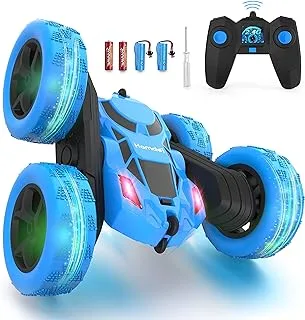 Hamdol Remote Control Car Double Sided 360°Rotating 4WD RC Cars with Headlights 2.4GHz Electric Race Stunt Toy Rechargeable for Boys Girls Birthday, Blue, T1