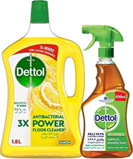 Dettol Original Anti-Bacterial Surface Disinfectant Liquid Trigger 500ML + Dettol Lemon Antibacterial Power Floor Cleaner 1.8L