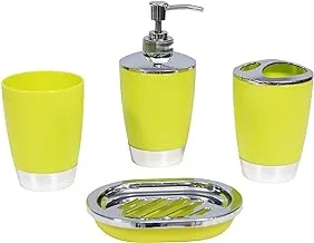 Story At Home Plastic Bathroom Accessories Set - Gift Package - 1 Tumbler, 1 Liquid Soap Dispenser/Lotion Dispenser/Shampoo Dispenser, 1 Toothbrush Holder And 1 Soap Dish - Green