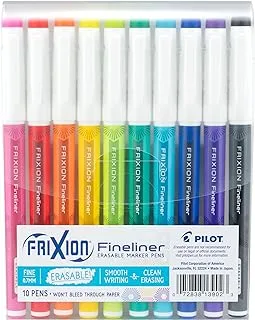 Pilot, FriXion Fineliner Erasable Marker Pens, Fine Point .5 mm, Pack of 10, Assorted Colors