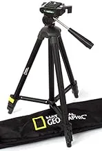 National geographic Phototripod Kit Small, With Carrying Bag, 3-Way Head, Quick Release, 4-Section Legs Lever Locks, Mid-Level Spreader, Load Up 1Kg, Aluminium, For Canon, Nikon, Sony, Nghpmidi