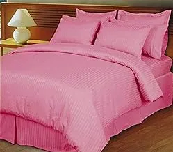 Ultra Soft Cotton Striped Pink King Size Bed Sheet - 3 Piece Set