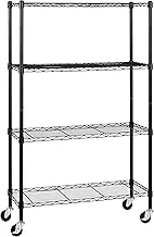 Amazon Basics 4-Shelf Adjustable, Heavy Duty Storage Shelving Unit on 7.62 cm Wheel Casters, Metal Organizer Wire Rack, Black, 91.4 cm L x 110.16 cm W x 146 cm H