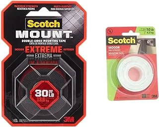 Scotch 414H Extremely Strong Double-Sided Mounting Tape, 1 In X 60 In Roll (25,4mm X 1.52M) & Scotch Mounting Indoor Tape 114/Dc, White Color, 10 Lbs, 1 In X 50 In 2.54cm X 1.27M 1 Roll/Pack, 5555