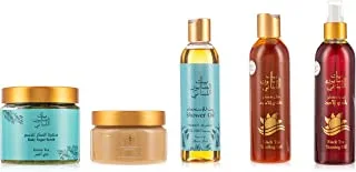 Bayt Al Saboun Al Loubnani Black Tea Tanning Set Vii (Tanning Oil 250ML + Tanning Gel 250ML + Sun Butter 300G + Scrub Green Tea 500G + Passion Fruit Shower Oil 250ML)