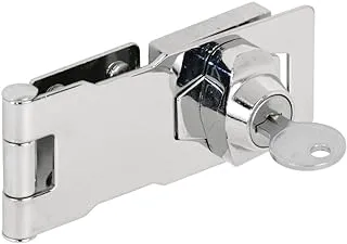 Prime-Line Products U 9951 Twist Knob Keyed Locking Hasp For Small Doors, Cabinets And More, 4” X 1-5/8”, Steel, Chrome Plated