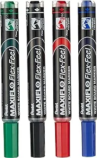 Pentel Maxiflo Flex-Feel White Board Marker Wallet 4-Pieces, Assorted