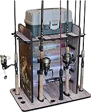 Rush Creek Creations 14 Fishing Rod Rack with 4 Utility Box Storage Capacity & Dual Rod Clips - Features a Sleek Design & Wire Racking System