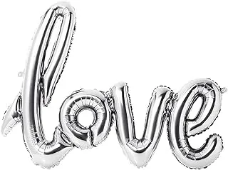 PARTY TIME - Big Silver Cursive Love Balloons - Large Love Valentines Day Balloons | Mylar Love Shaped Balloons for Valentines Day Decorations | Love Balloon for Proposal, Wedding and Anniversary