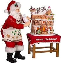 Kurt Adler 10.5-Inch Battery-Operated Fabriche Santa Decorating LED Gingerbread House Table Piece (JEL1203)