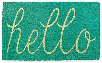 Dii Hello Coir Fiber Doormat Non-Slip Durable Outdoor/Indoor, Pet Friendly, 18X30, Aqua