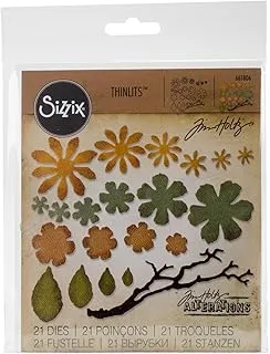 Sizzix Siz661806 Thinlits Die Set 21Pk-Small الأزهار الممزقة بواسطة Tim Holtz ، معدن ، فضي ، 19.1 X 14.4 X 0.4 سم