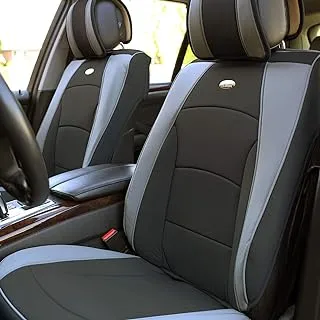 FH Group Car Seat Covers Front Set Gray Black Faux Leather Cushions - for Low Back Seat, Universal Fit, Automotive Covers, Airbag Compatible Cover SUV, Sedan