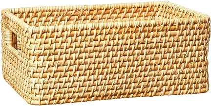 Homesmiths Rectangular Rattan Storage Bins With Handles, Medium, Natural