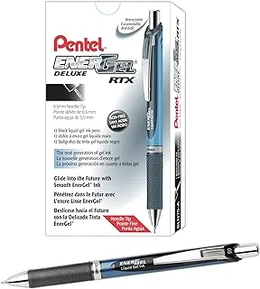 Pentel® Energel™ Deluxe Rtx Retractable Liquid Gel Pens, Fine Point, 0.5 mm, 54% Recycled, Blue Barrel, Black Ink, Pack Of 12 Pens