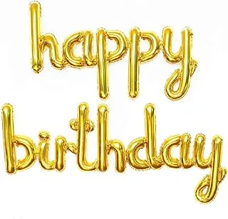 PARTY TIME - happy birthday Foil Balloons Banner Script Cursive Letter Balloon Sign for Birthday Party Decoration (Gold)