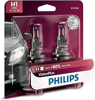 Philips Automotive Lighting H1 VisionPlus Upgrade Headlight Bulb with up to 60% More Vision, 2 Pack (H1VPB2)