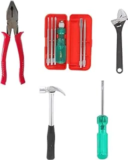 Suzec Johnson Advance Home Kit Combination Plier & 5-Pieces Screwdriver (Multicolour) Adjustable Wrench (200 mm) Claw Hammer Steel Shaft Two In One Screw Driver (Green)